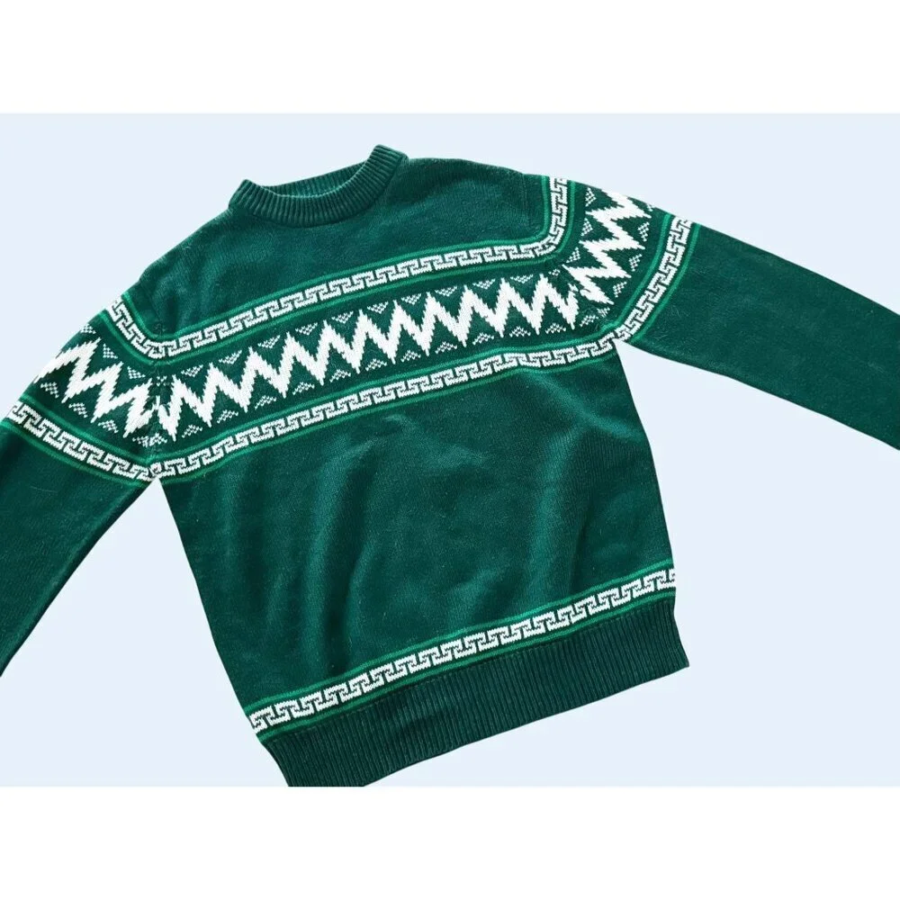 Vintage Men's 80s / 90s Unbranded Fair Isle Green Sweater Size S - Picture 1 of 8